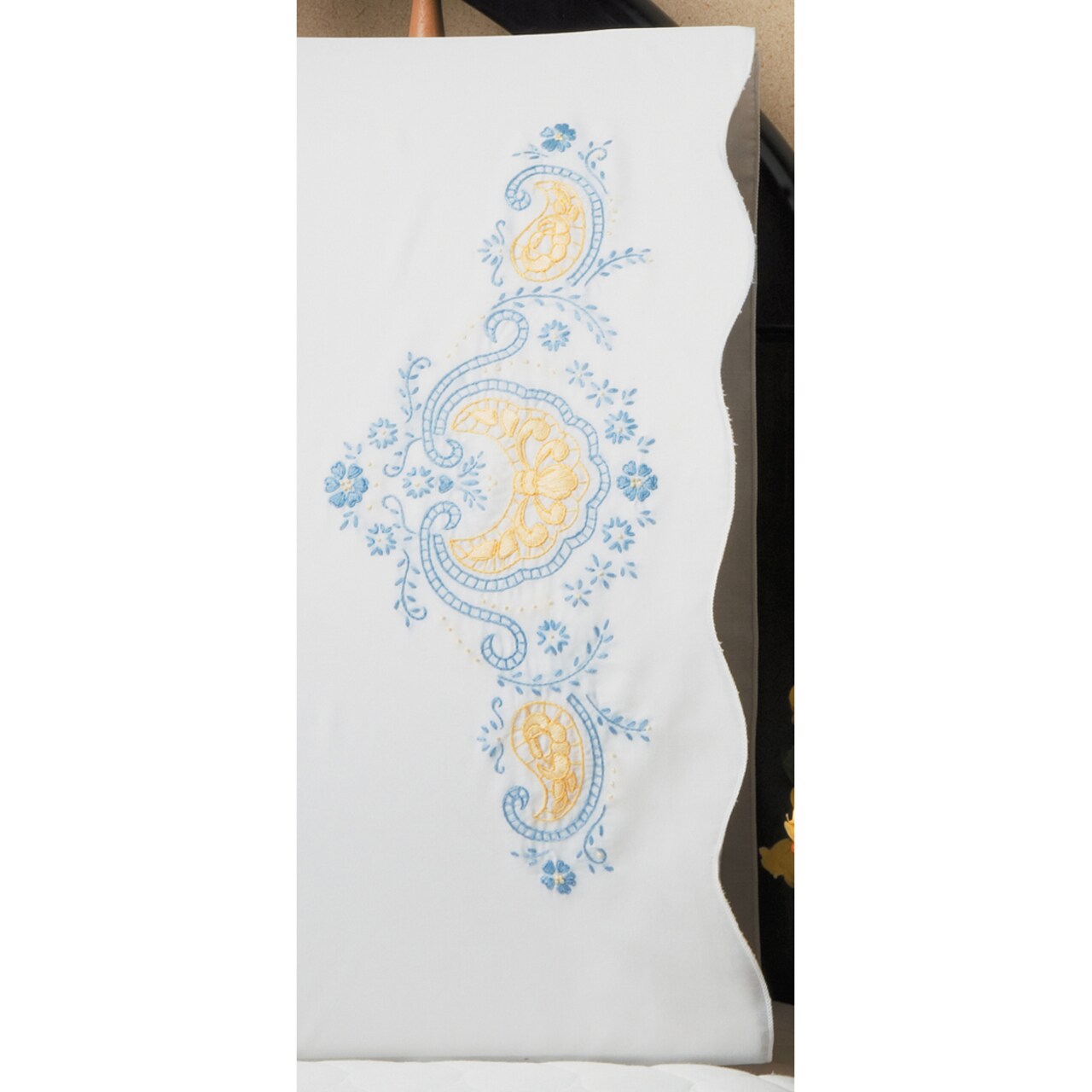 Tobin Stamped For Embroidery Pillowcase Pair 20"X30"-Blue Elegance